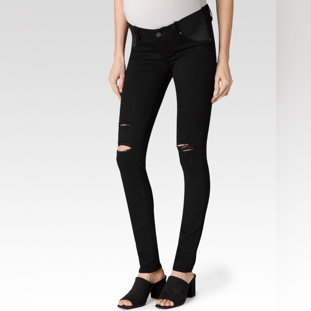 PAIGE Verdugo Ultra Skinny in Black Shadow Destructed Maternity Jeans